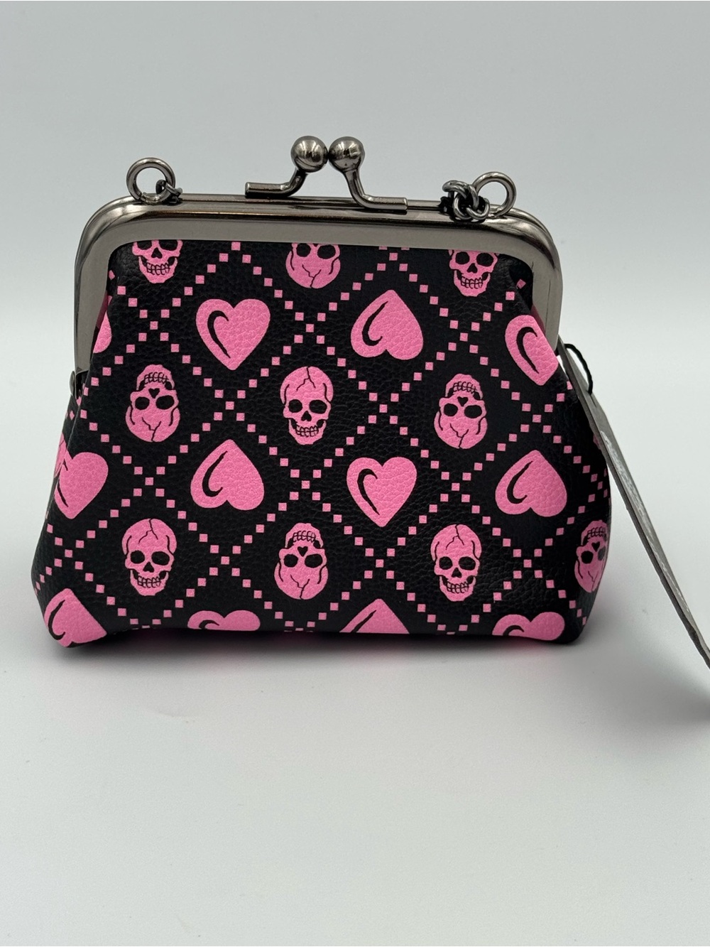 Ed Hardy Mini Kiss Lock Purse Pink Skull Rhinestone Coin Purse NWT Y2K Baddie - Picture 4 of 5